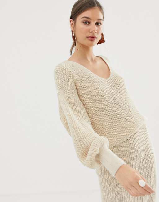 ASOS DESIGN co-ord v neck jumper with volume sleeve | ASOS