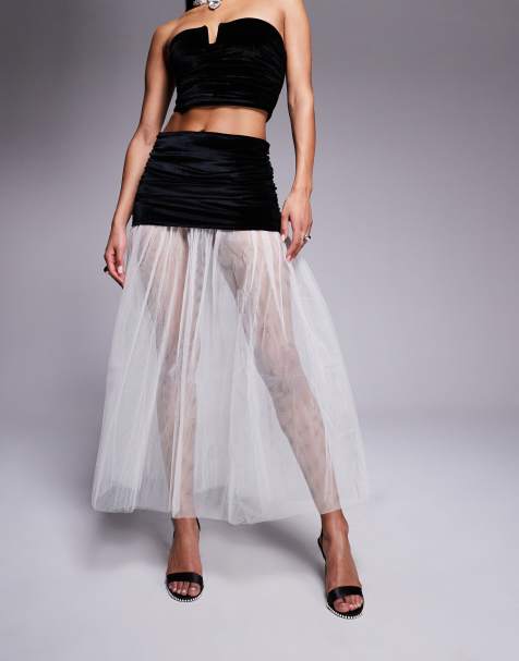 ASOS DESIGN co-ord velvet ruched skirt with contrast hem in black - view 1