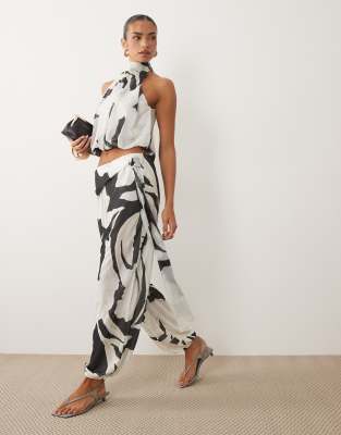 ASOS DESIGN co-ord volume balloon trousers  with wrap front detail in mono print