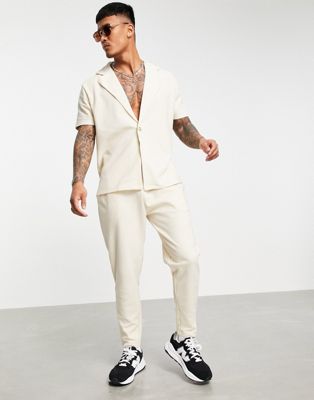 ASOS DESIGN co-ord waffle tapered joggers in cream with fixed hem - ASOS Price Checker