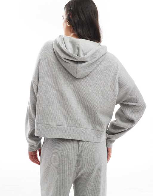 ASOS DESIGN co-ord waffle zip through hoodie in grey marl, 4 of 4