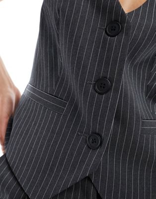 ASOS DESIGN pinstripe suit waistcoat corset top in grey