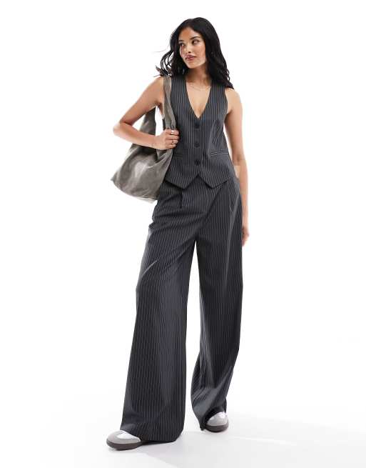 ASOS DESIGN pinstripe suit waistcoat corset top in grey