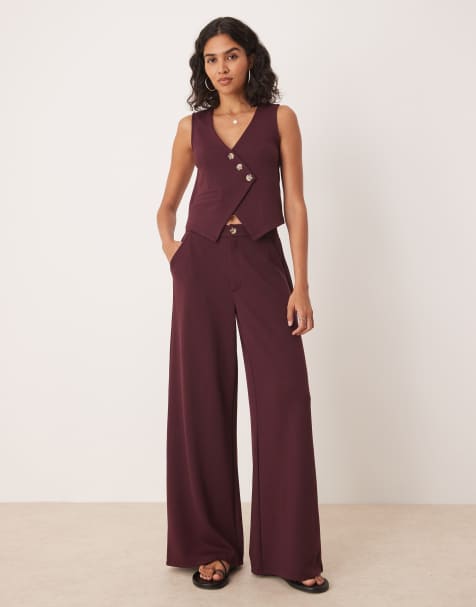 ASOS DESIGN co-ord waistcoat top and trouser in burgundy - view 1