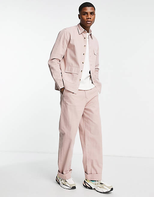 Men co-ord wide fit trousers with pleats in pink 