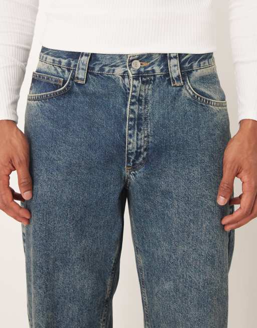 ASOS DESIGN co-ord wide flare jeans in mid wash blue with yellow tint, 5 of 5