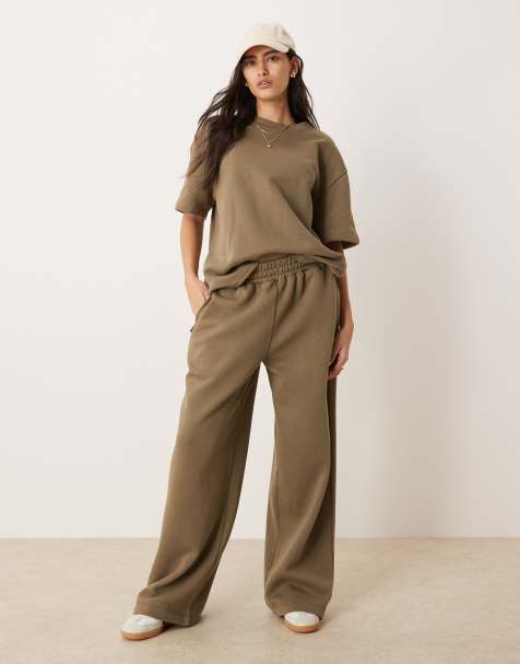 ASOS DESIGN co-ord wide leg jogger in khaki - view 1