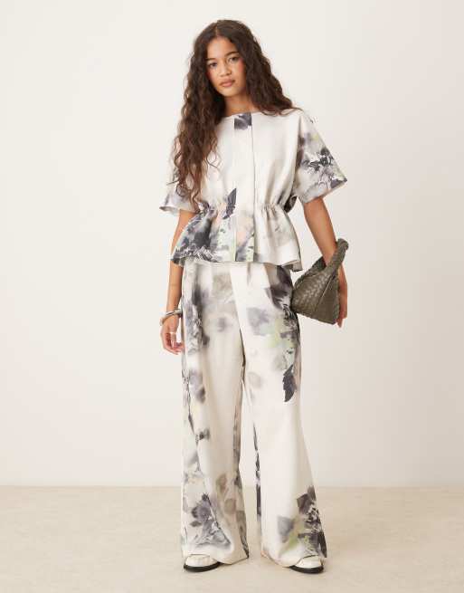 ASOS DESIGN co-ord wide leg jogger in scuba fabric with all over floral design