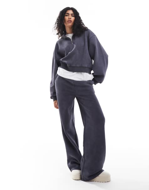 ASOS DESIGN co-ord wide leg jogger in washed grey - view 1