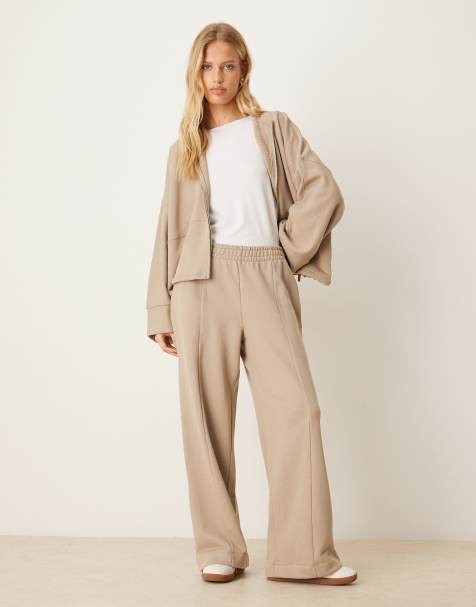 ASOS DESIGN co-ord wide leg jogger in washed khaki - view 1