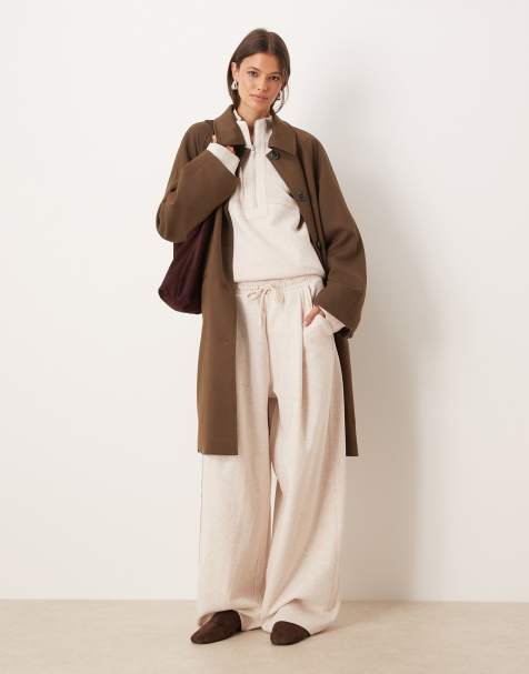 ASOS DESIGN co-ord wide leg jogger with waffle panel detail in oatmeal - view 1