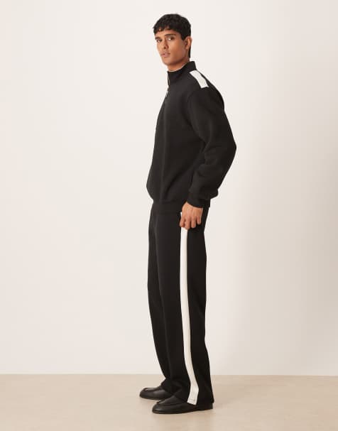 ASOS DESIGN co-ord wide leg joggers with cut and sew panel in black - view 1