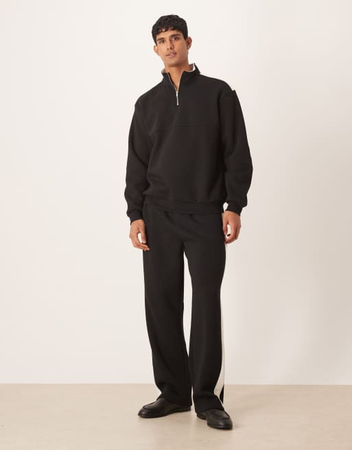ASOS DESIGN co-ord wide leg joggers with cut and sew panel in black, 3 of 5