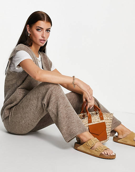ASOS DESIGN co-ord wide leg knitted trouser in taupe