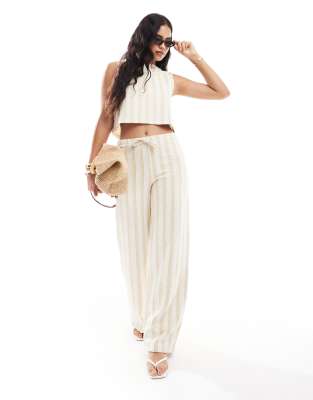 ASOS DESIGN co-ord wide leg low rise trousers in natural stripe | ASOS