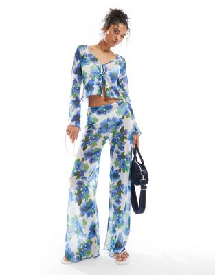 Shop ASOS DESIGN co ord wide leg mesh trousers in floral print Online – Trendy & Affordable Fashion
