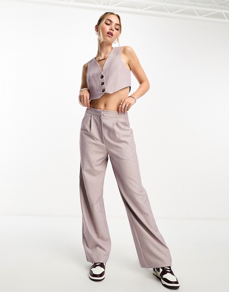 ASOS DESIGN co-ord wide leg tailored trousers in mink-Neutral
