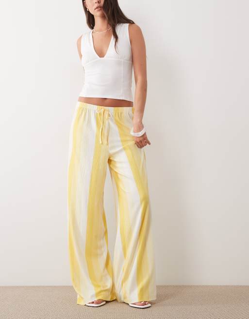 ASOS DESIGN co-ord shirred detail relaxed cami top in vertical yellow stripe, 2 of 3