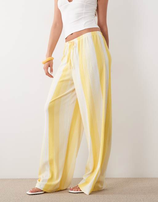 ASOS DESIGN co-ord wide leg texture trouser in vertical yellow stripe, 2 of 5