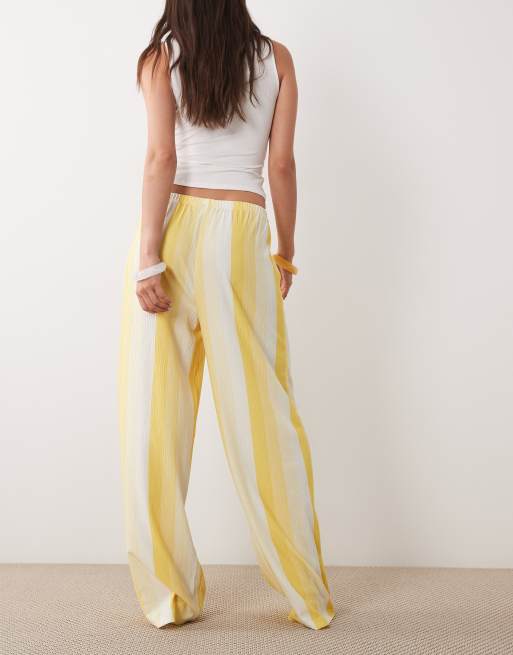 ASOS DESIGN co-ord wide leg texture trouser in vertical yellow stripe, 4 of 5