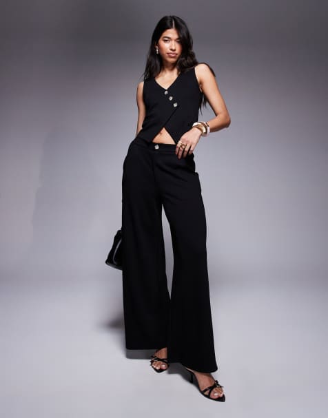 ASOS DESIGN co-ord wide leg trouser in black - view 1