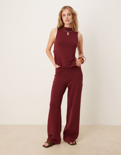 ASOS DESIGN co-ord wide leg trousers in burgundy, 3 of 5