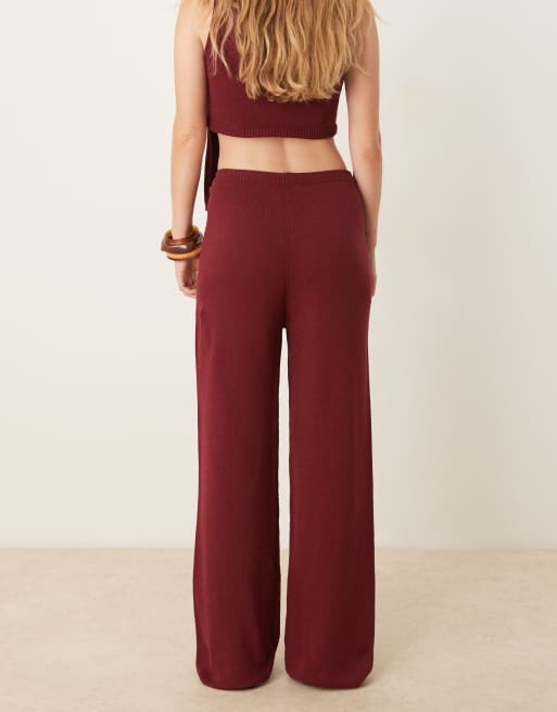 ASOS DESIGN co-ord wide leg trousers in burgundy, 4 of 5