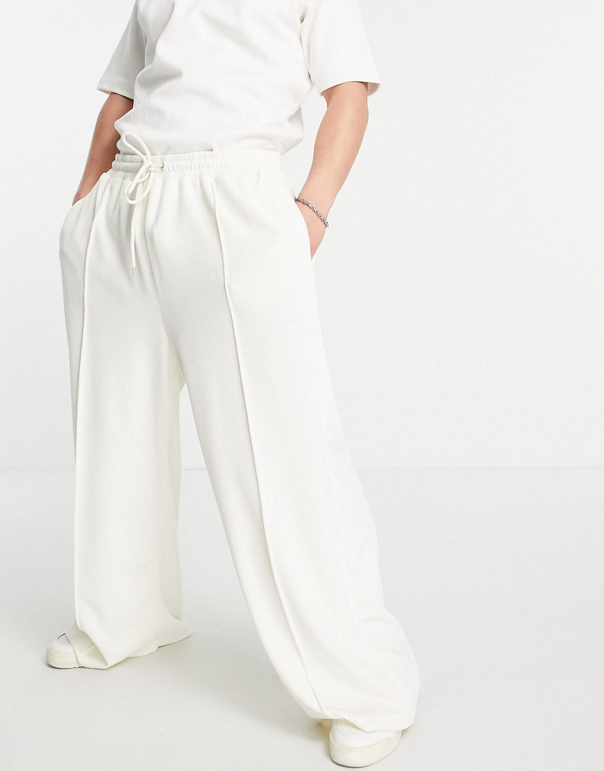 ASOS DESIGN co-ord wide leg velour joggers with pin tuck in mismatch colours-White
