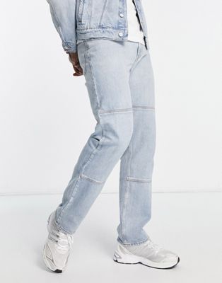 ASOS DESIGN co-ord wide straight leg jeans in with panel detail in light blue