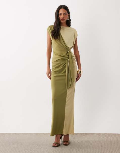 ASOS DESIGN co-ord with drape tie front in khaki - view 1