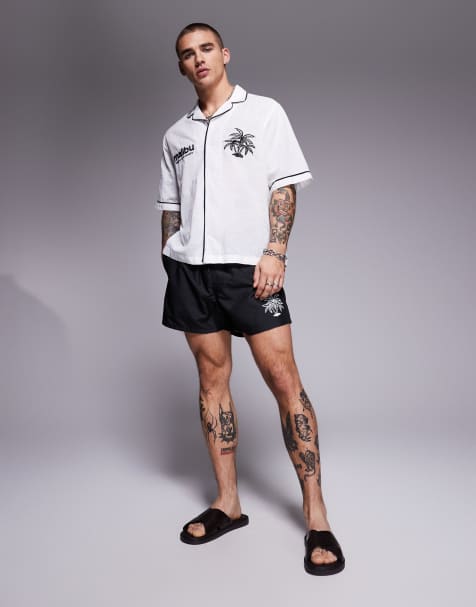 ASOS DESIGN co-ord with palm tree embroidery in white - view 1