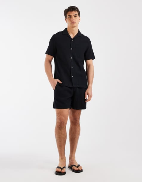 ASOS DESIGN co-ord with waffle texture in black - view 1