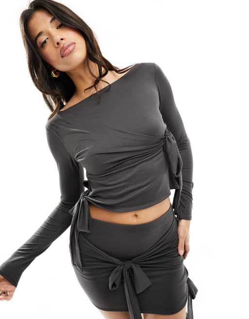 ASOS DESIGN co-ord wrap detail tank top in charcoal