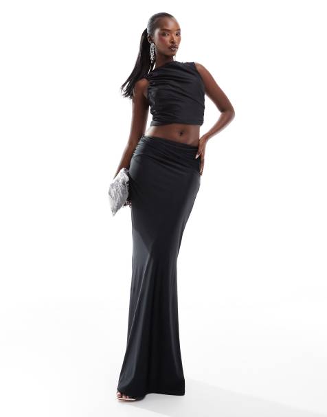 ASOS DESIGN co-ord wrap waist fishtail maxi skirt in black - view 1