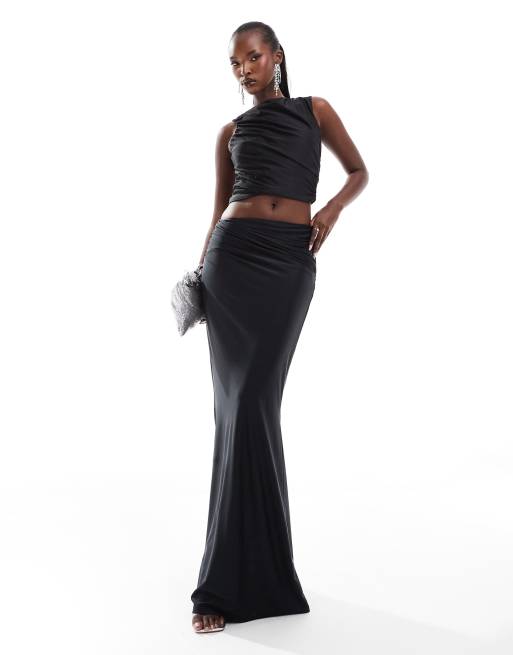 ASOS DESIGN co-ord wrap waist tank top and maxi skirt in black