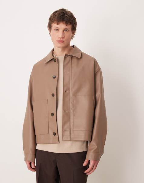 ASOS DESIGN – Coach-Jacke aus Kunstleder in Braun - view 1