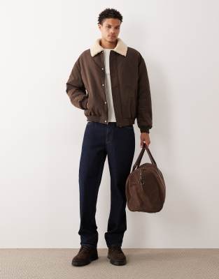 Asos Design Coach Jacket With Contrast Faux Shearling Collar In Brown