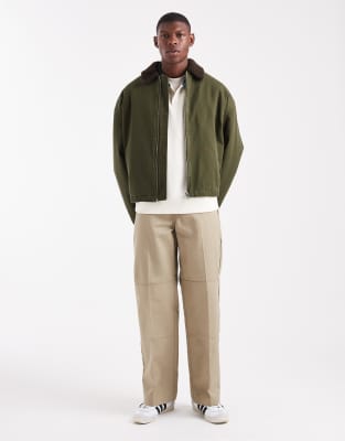 Asos Design Coach Jacket With Contrast Teddy Collar In Green