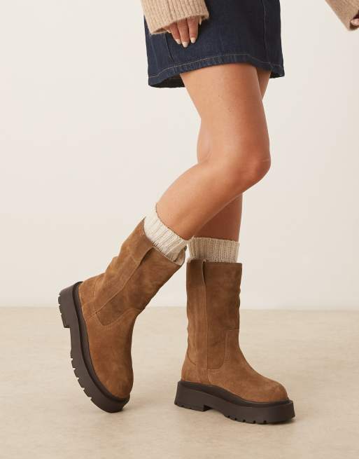 ASOS DESIGN Coast chunky pull on boots in tan suede with  display picture 1