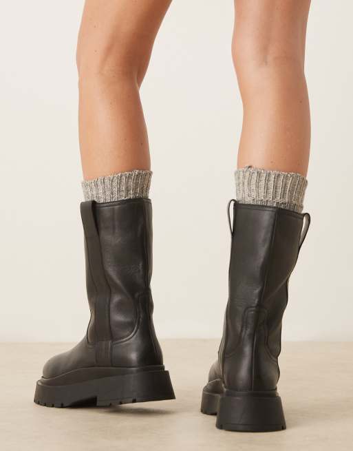 ASOS DESIGN – Coast – Czarne skórzane botki wciągane na masywnej podeszwie, 4 z 4