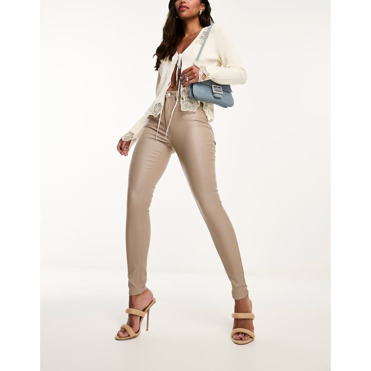 ASOS DESIGN coated skinny jean in neutral ASOS