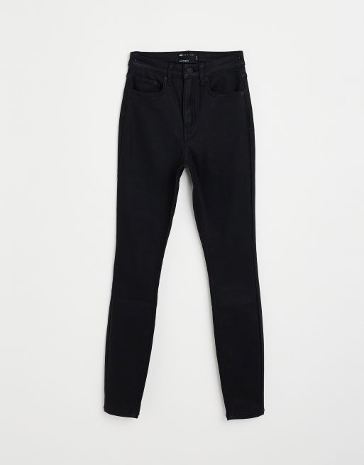 ASOS DESIGN skinny jeans with coated denim in black with biker detail