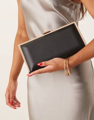 Asos Design Coated Square Frame Clutch Bag In Black