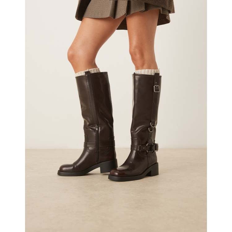 ASOS DESIGN Cobra buckle harness knee boots with silver  display picture 3