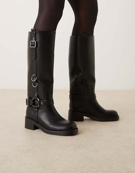 ASOS DESIGN – Cobra – Svarta knähöga stövlar med spänne och silverfärgade detaljer, 3 av 4