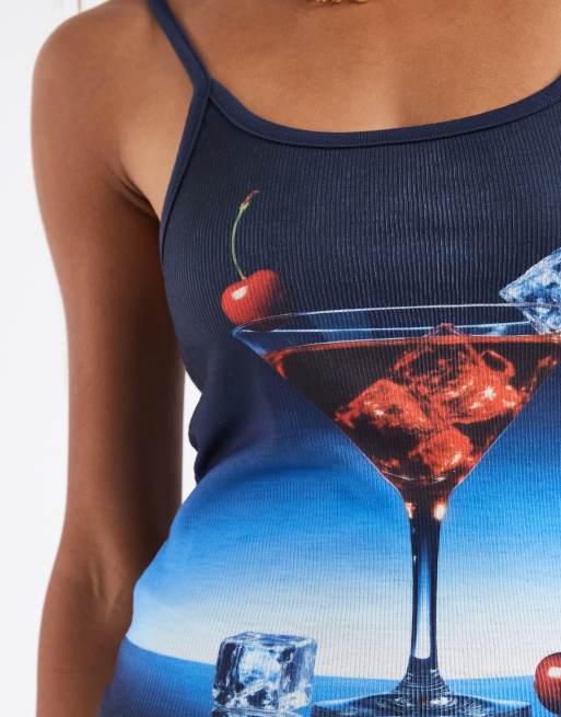 ASOS DESIGN – Cocktailmönstrat linne i jersey med kontrastfärgade kantband, 2 av 4