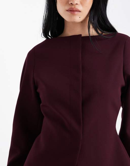 ASOS DESIGN - Cocoon blazer met rechte hals in bordeauxrood, 3 van 4