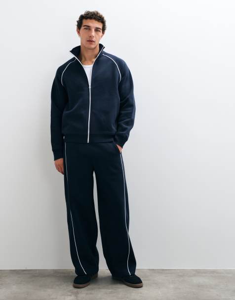 ASOS DESIGN cocoon leg jogger co-ord with piping in navy - view 1