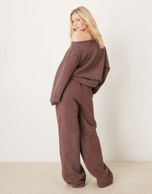 ASOS DESIGN cocoon leg trackies in acid washed brown (part of a set)