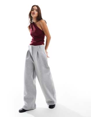 ASOS DESIGN COCOON PANTS WITH FRONT PLEAT IN GRAY HEATHER - PART OF A SET-WHITE